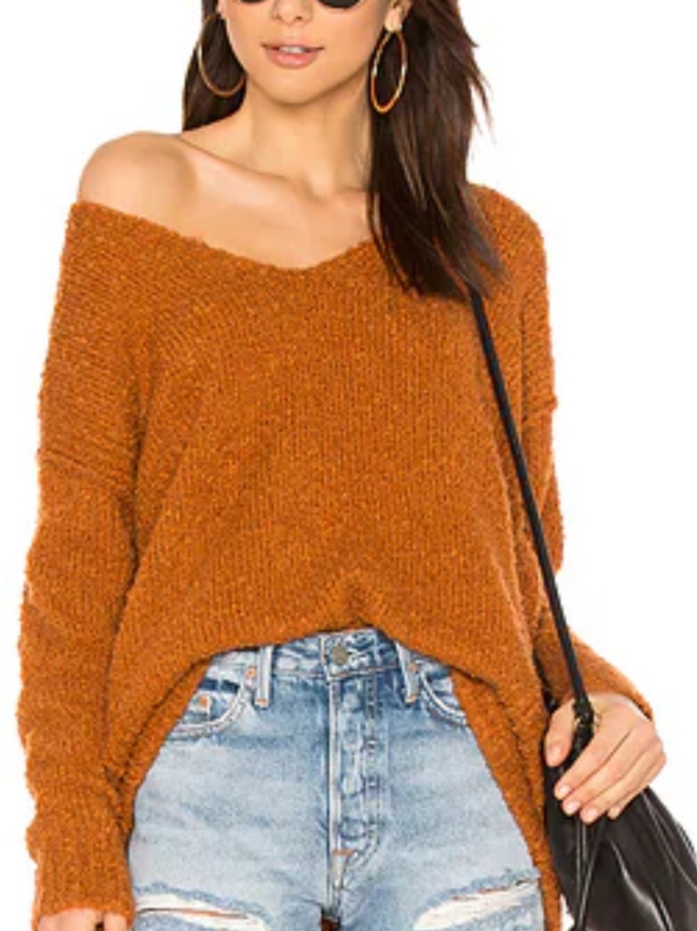 Free People Lofty V Neck Sweater in Terracotta. Women’s Medium